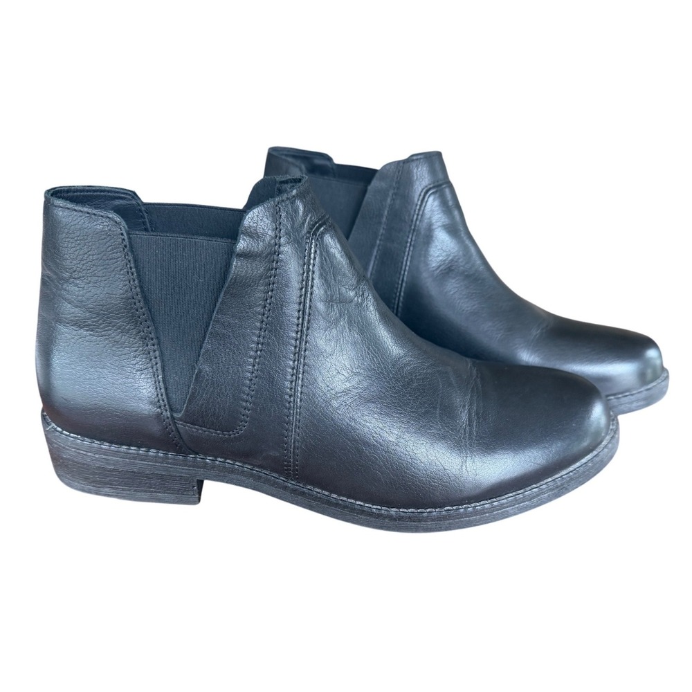Clarks Demi Beat  Black Leather Chelsea Boots Low Stacked Heel Pull On Size 10